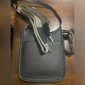 Rae Dunn Black Crossbody Bag with Patterned Strap
